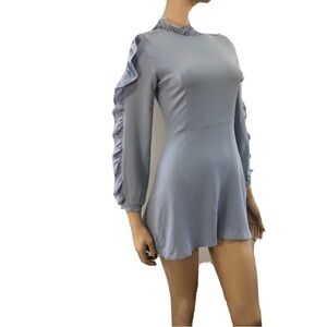PIXIE MARKET high neck long sleeve short blue dress